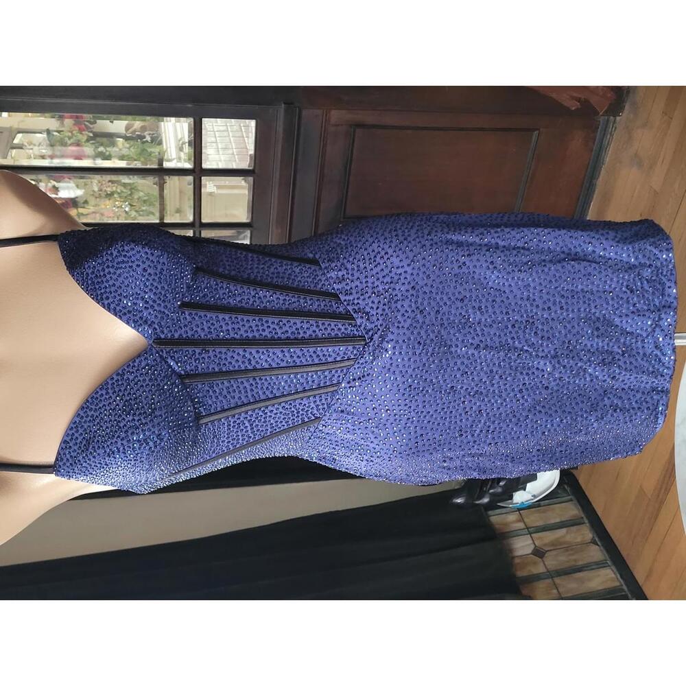 Mini Dress Strapless Dark Blue Bling Sparkle Corset Goth Victorian Vamp Prom Sz6